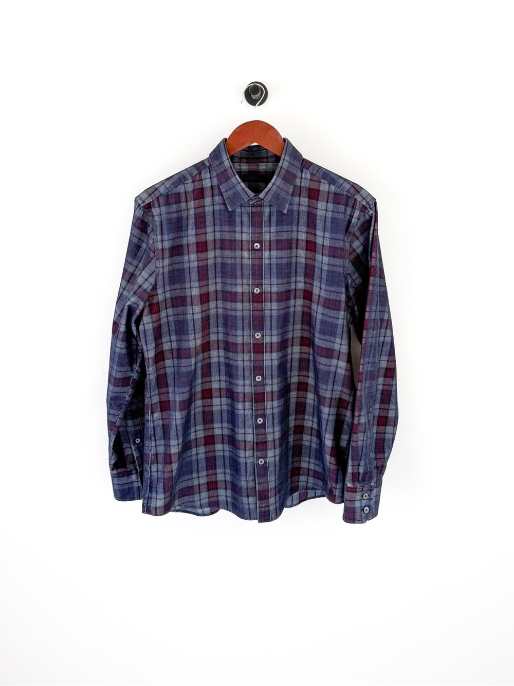 NEW Zachary Prell Corduroy Men's Plaid Button-Up Shirt Blue & Maroon M Cotton - Picture 4 of 12
